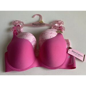 2 Pack Juicy Couture Sleek & Smooth Bra Sz 34C Lined Pink Bling Logo JC5149 NEW